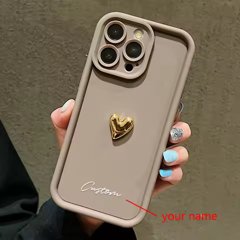 3D Gold Love Heart Personalized Custom Name Case For Samsung Galaxy S25 S24 S23 S22 S21 Ultra Plus FE A14 A32 A53 A16 A33 Cover