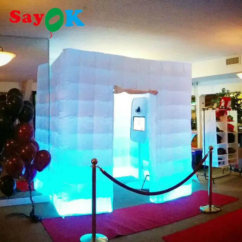 Inflatable Cube Photo Booth Backdrop One Door Portable Inflatable Photo Booth Enclosure for Advertising Wedding Event