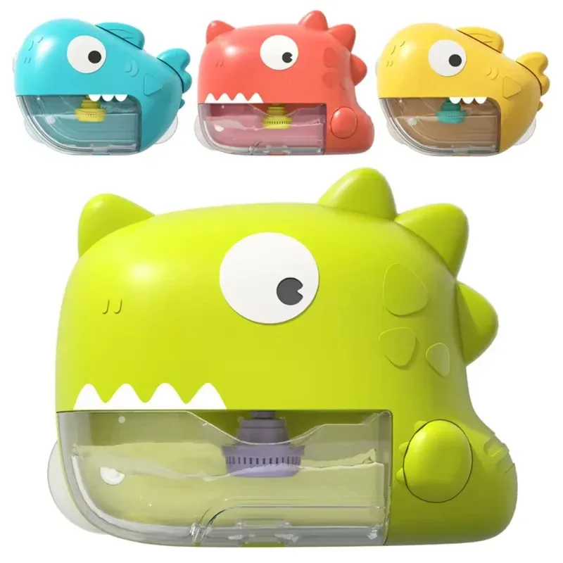Máquina Musical de burbujas de jabón para niños, ventosa de dinosaurio de burbujas, juguetes de baño colgantes, máquina eléctrica de espuma para soplador de bañera de verano