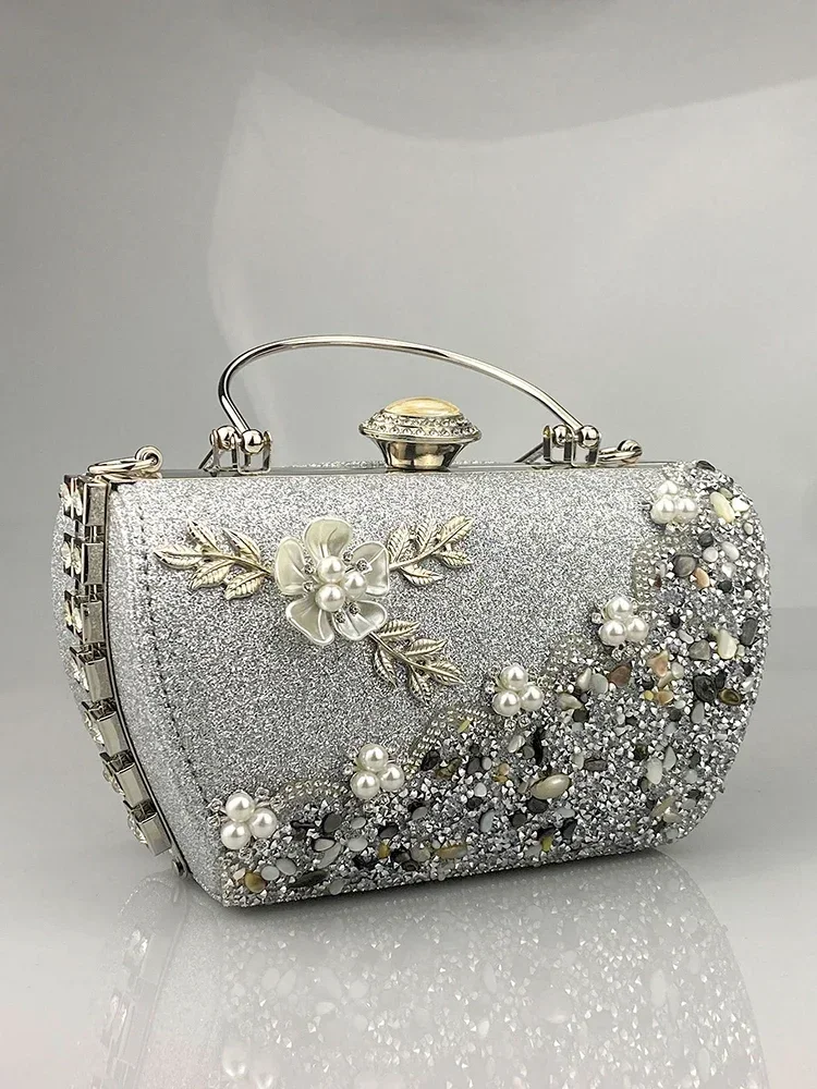 2024 New Arrival Flower Crystal Wedding Bridal Clutch Purse Luxury Designer Women's Evening Party Diamond Bags