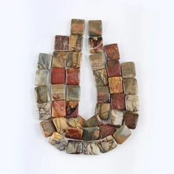 One Strand Natural Multi-Color Picasso Jasper Gem Stone Beads For Jewelry Making Square Loose Spacer Beads DIY Accessorie