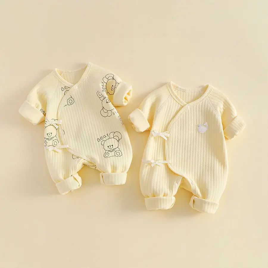 Cute Onesies for Babies Lace-up Three-layer Thermal Quilted Boneless Blouse Organic Baby Bodysuits Trendy Toddler Rompers 2PCS