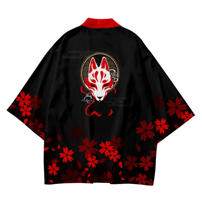 

Japanese Style Anime Fox Print Traditional Kimono Women Men Yukata Cardigan Shirts Cosplay Haori Oversized Streetwear Tops