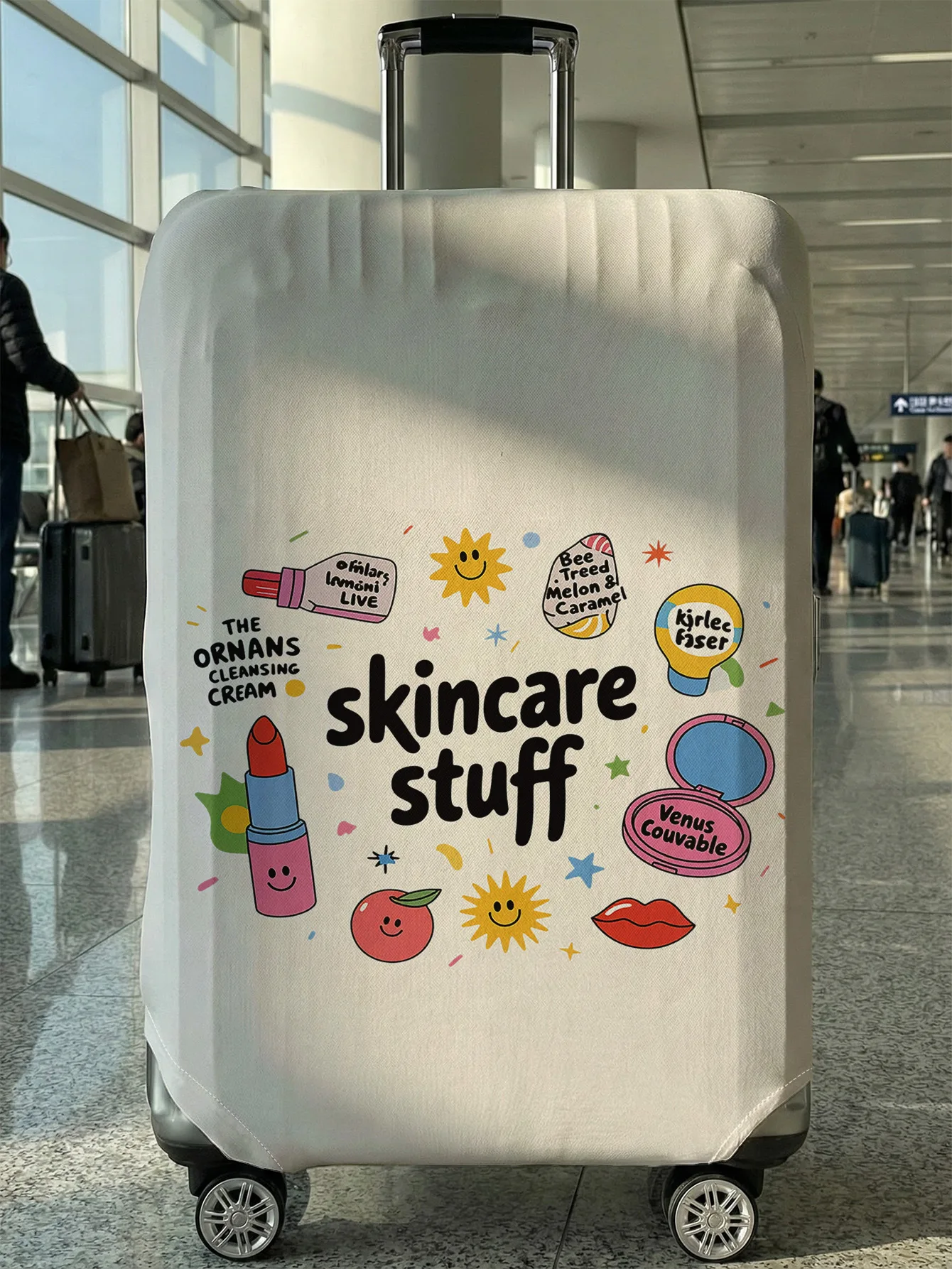 

Skincare & Makeup Themed Print Luggage Cover, Suitable for 18-32 Inch Luggage Cover, Luggage Handle Glove, Travel Accessories