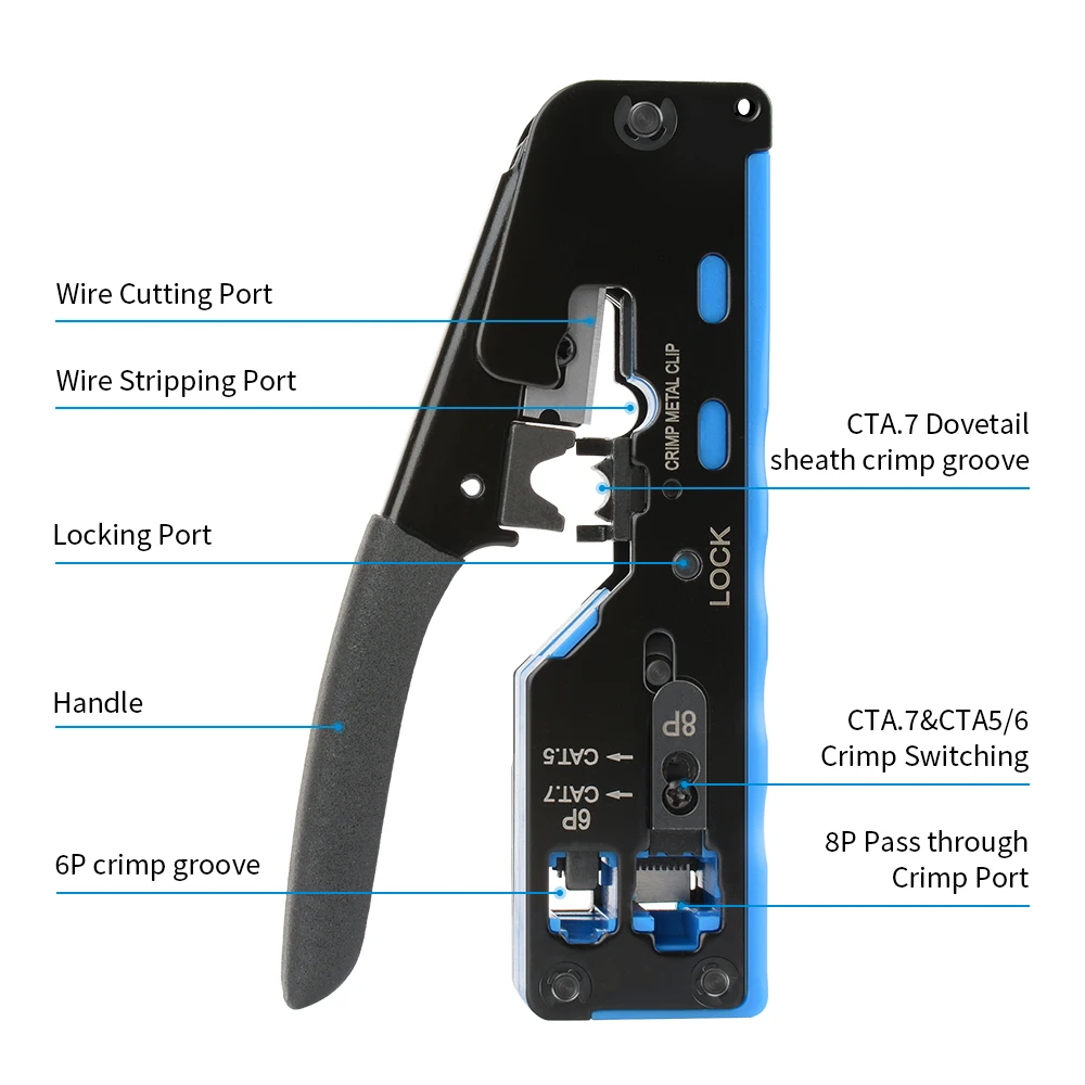 Steel Cable Stripper Cutter Cat5e Cat7 Network Manual Pliers Pass Crimping Tool Telecom Parts Crystal Head Cat5e Cat7 Network