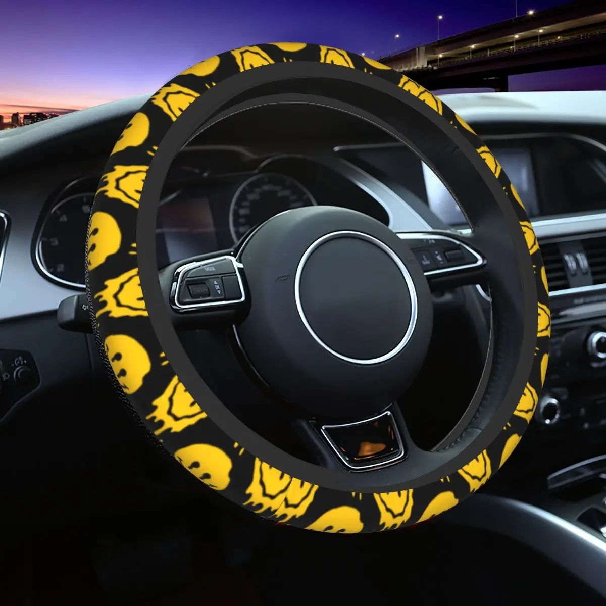 Acid Smile Car Steering Wheel Cover 38cm Anti-slip Smiling Face Steering Wheel Protective Cover Colorful Car-styling