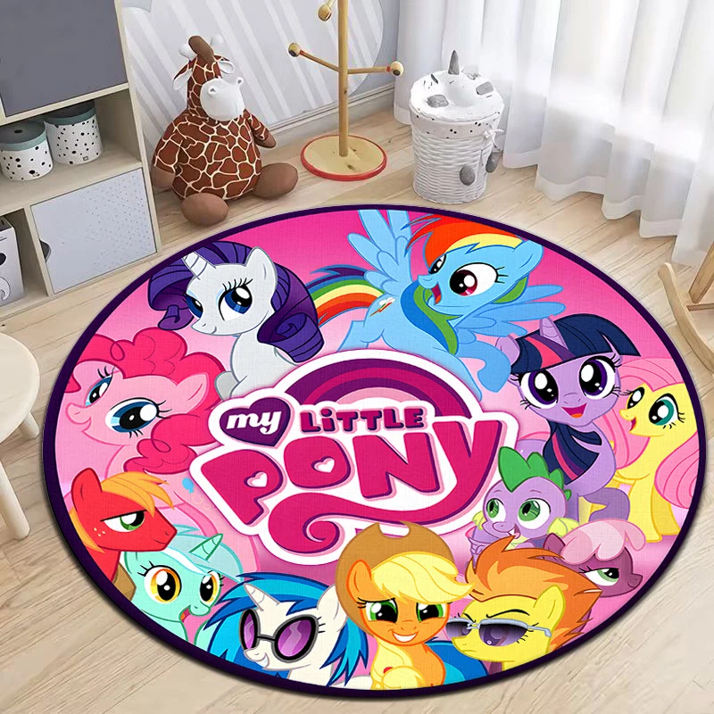 My Little Pony Printed Round Carpet for Living Room Rugs Camping Picnic Mats Flannel Anti-Slip Rug  Gifts,Birthday Present，