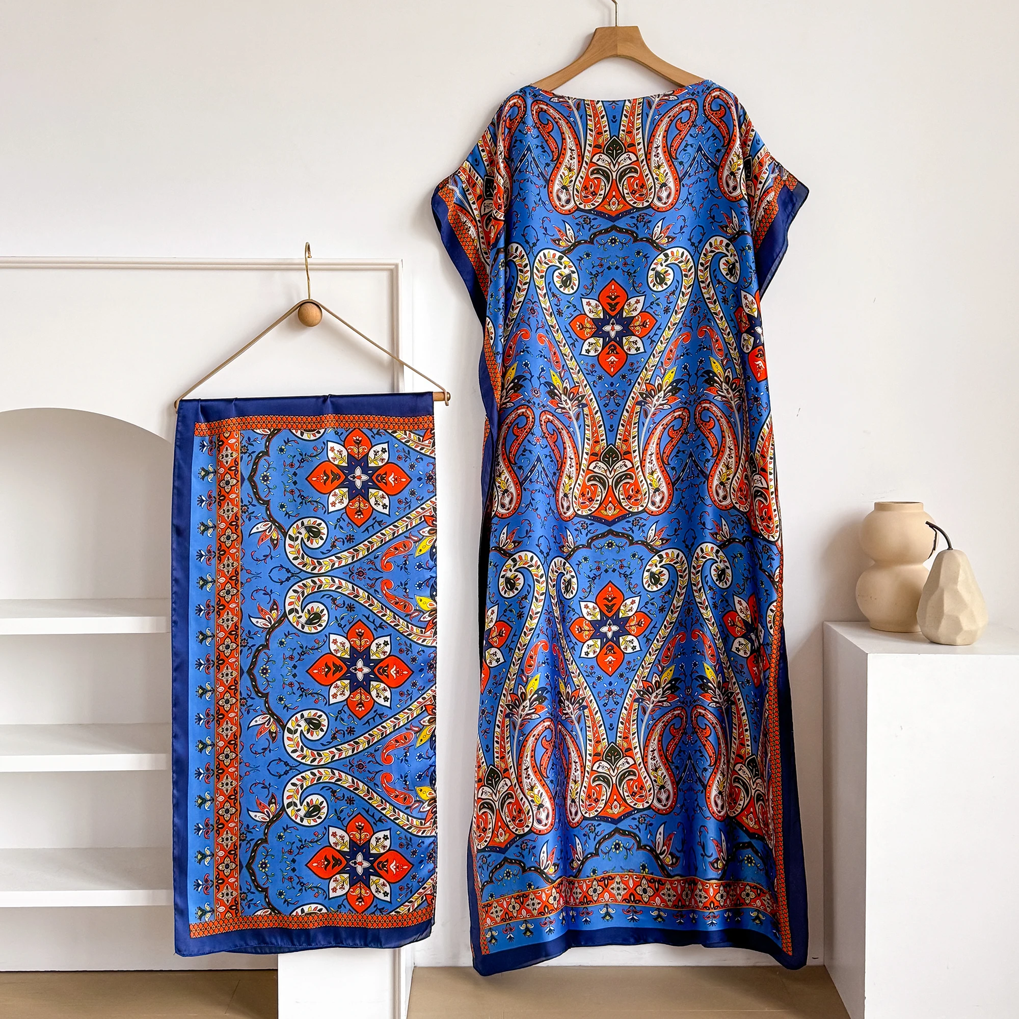 

Женская модная свободная африканская роба-платье большого размера в стиле бохо с узором пейсли, арабская одежда Ближнего Востока, летний универсальный шарф