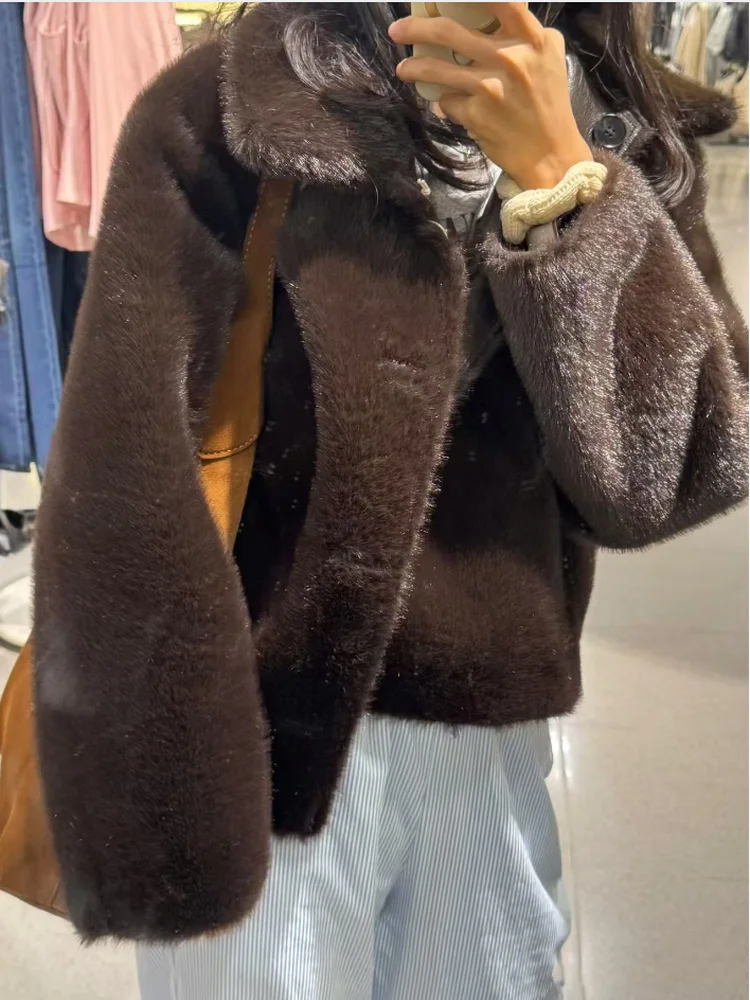 ملابس على الوجهين من الجلد الصناعي والفرو المتكامل فضفاض للنساء Jaet مجموعة شتوية جديدة عتيقة بأزرار طويلة Sve... #2