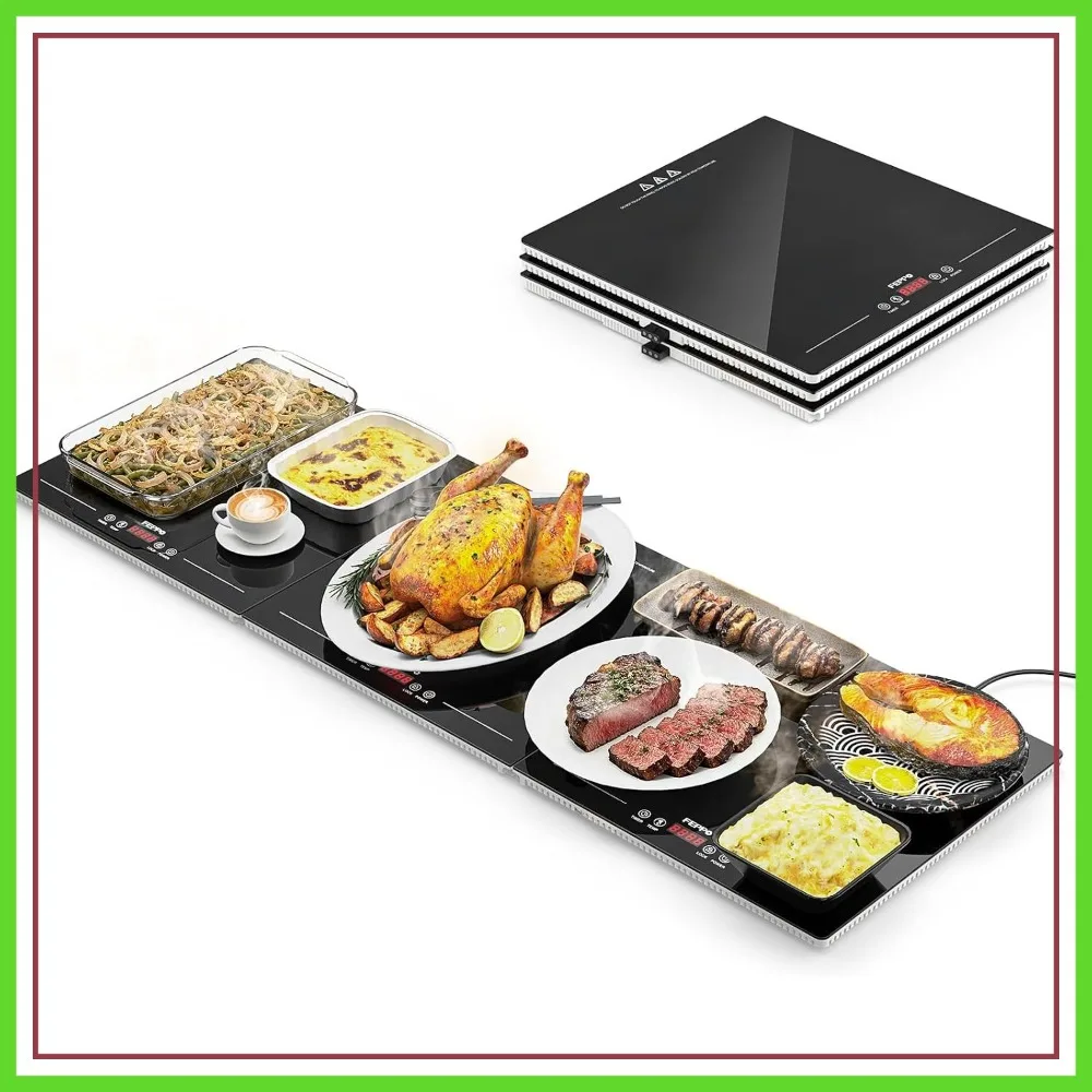 

Extra-Long 47"x15" 3-in-1 Modular Food Warmer with Independent Temp & Timer Control, Glass Warming Mat for Catering & Parties