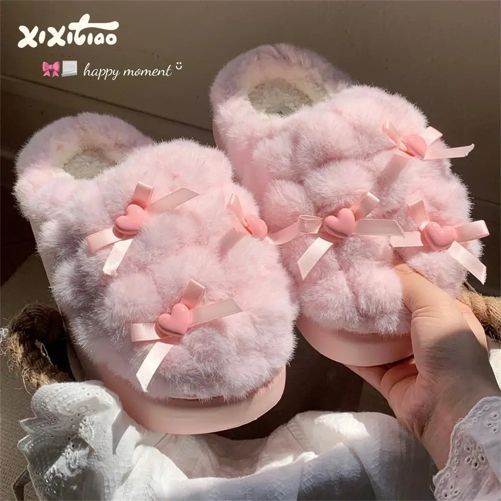 

Women Home Slippers Indoor Household Slipper Autumn Winter Women's Sweet Love Bow Cotton Shoes Home Cute Warm Cotton Slippers