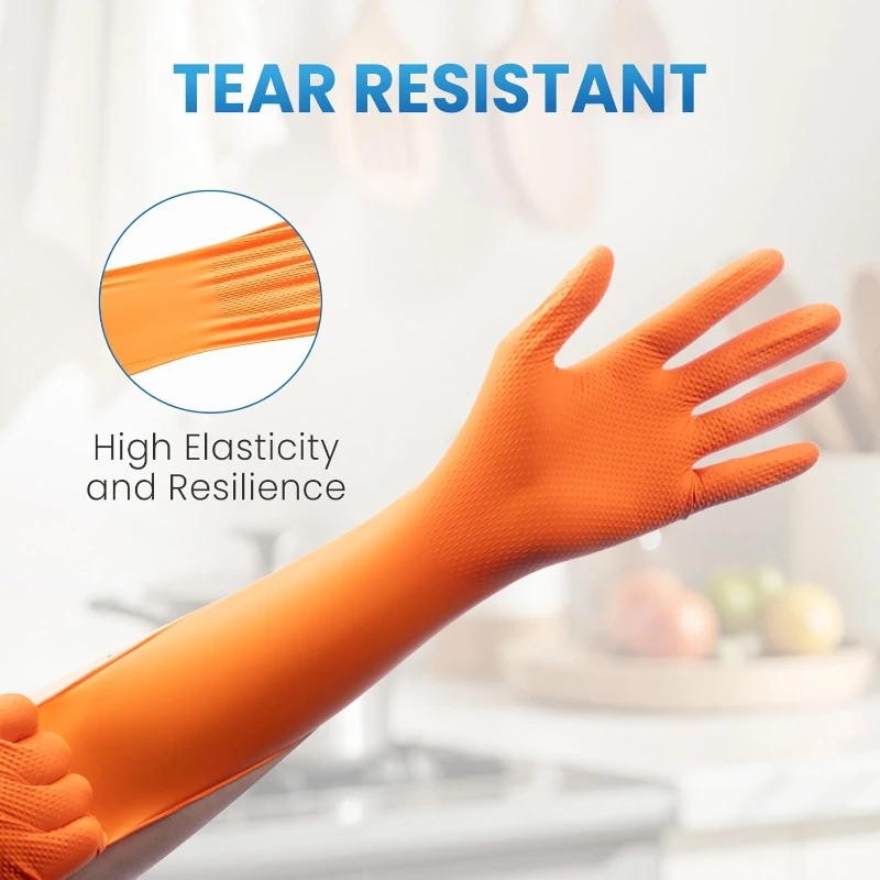 50 Stück robuste 8Mil orangefarbene Nitril-Handschuhe, Einweg-Handschuhe mit erhöhter Diamantstruktur für den Bau, Industrie, Mechaniker, Auto – Detail 3