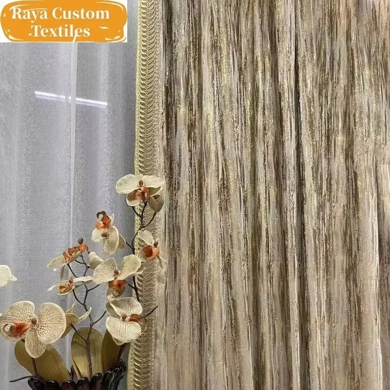 

Modern Curtains for Living Room Dining Bedroom Luxury Champagne Gold Italian Minimalist Satin Galaxy Elegant White Tulle Decor