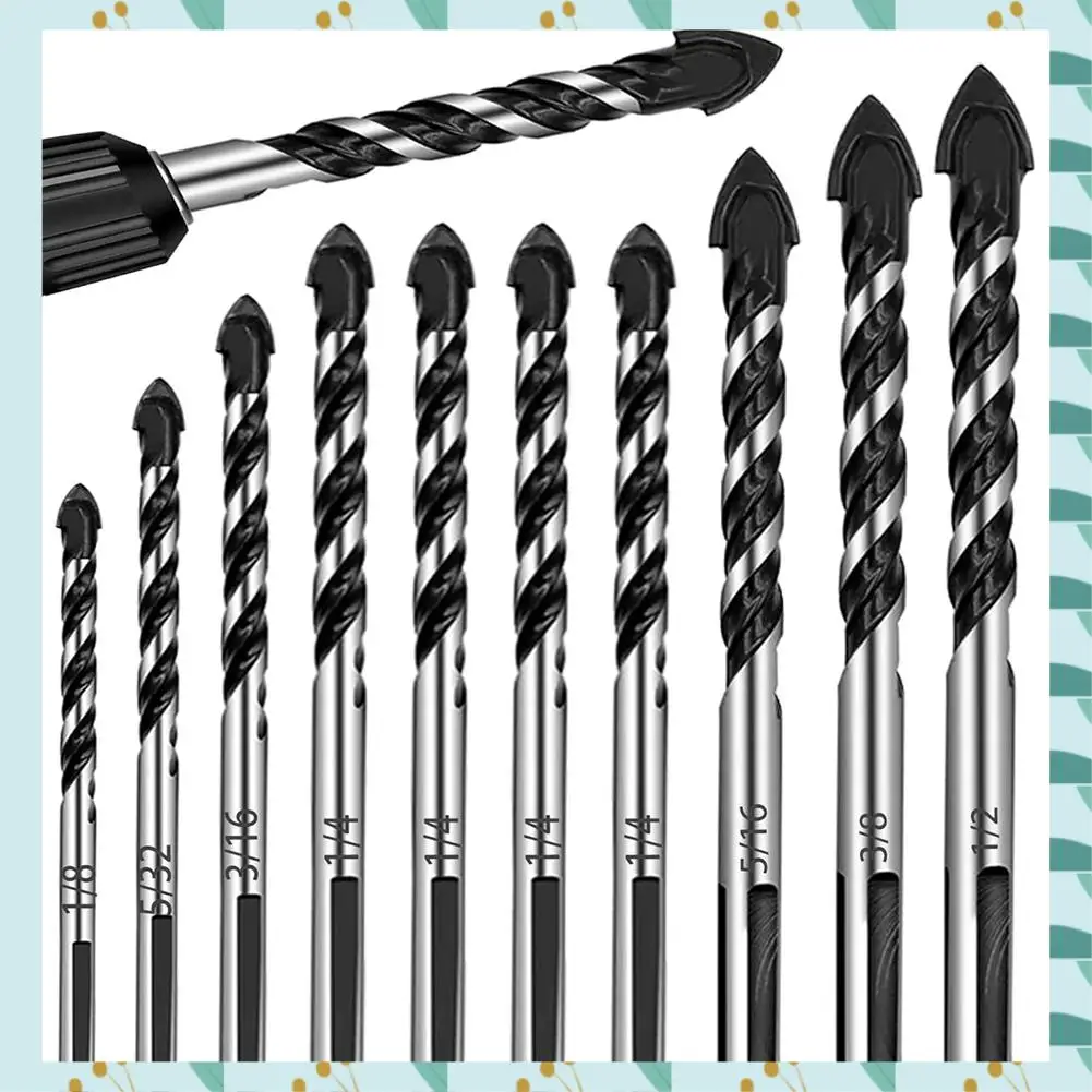 

A71P Masonry Drill Bit Set For Glass/Tile/Plastic/Wood/Concrete/Cement/Metal, Professional Carbide Drill Bits,Set (1/8-1/2In)