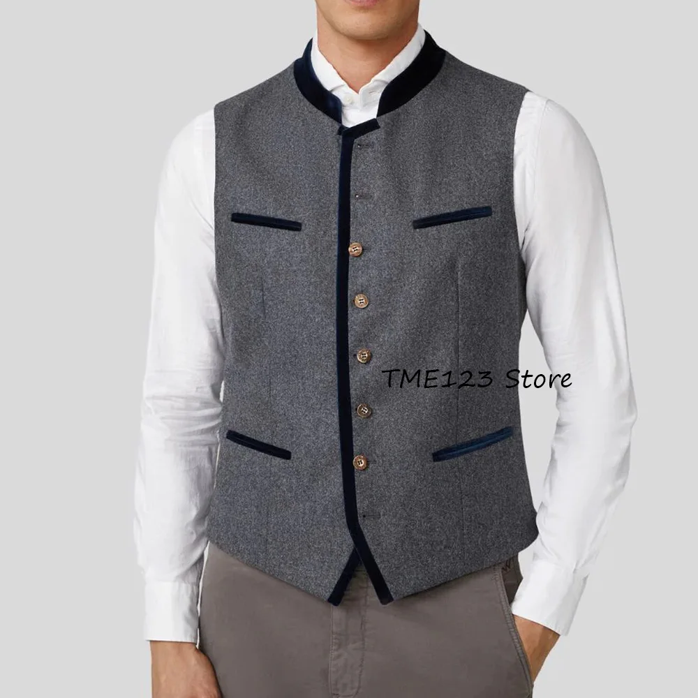 

Elegant Man Vest for Men's Suit Stylish and Casual Single-breasted Made of Wool Fabric With Velvet Trim Stand-up Collar Classic