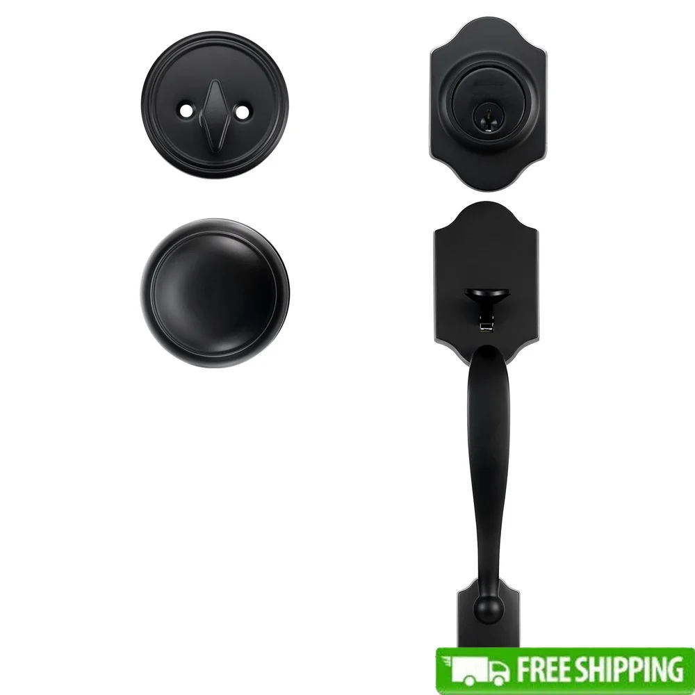 

Satin Black Front Door Handle Deadbolt Set Zinc Alloy Lock Hardware Adjustable Latch Easy Installation Home Security Access