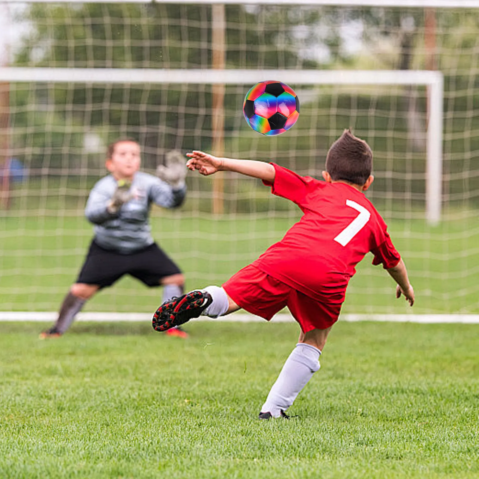 

Разноцветный футбольный мяч 21,5 см, высокоэластичный, для тренировок, игровых площадок, цементных покрытий, маленький цветной футбольный мяч