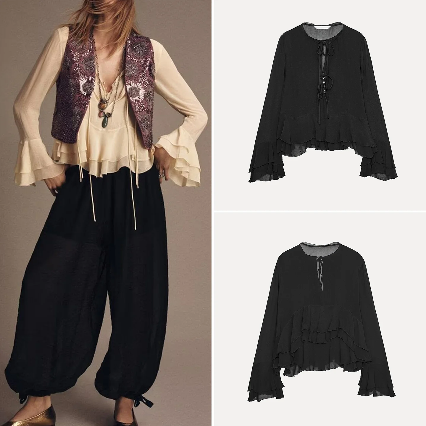 

Z Women's irt 2025 New Sle Commute Sweet Loose Layered Decorative Simple Design Long Sve round Ne Button up