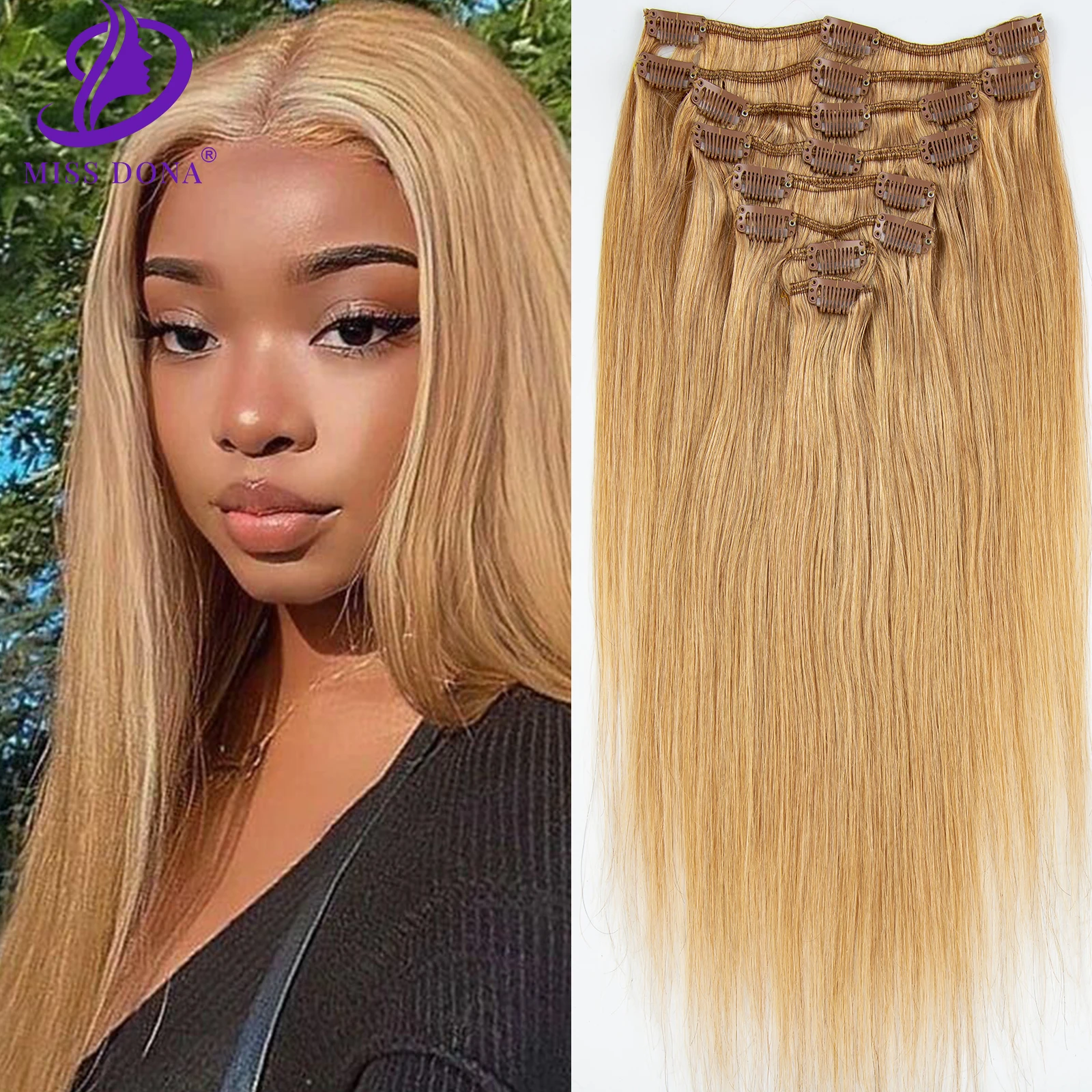 8pcs/set Clip in Hair Extensions 27# Invisible Straight Human Hair Extensions 613# Remy Brazilian Human Hair