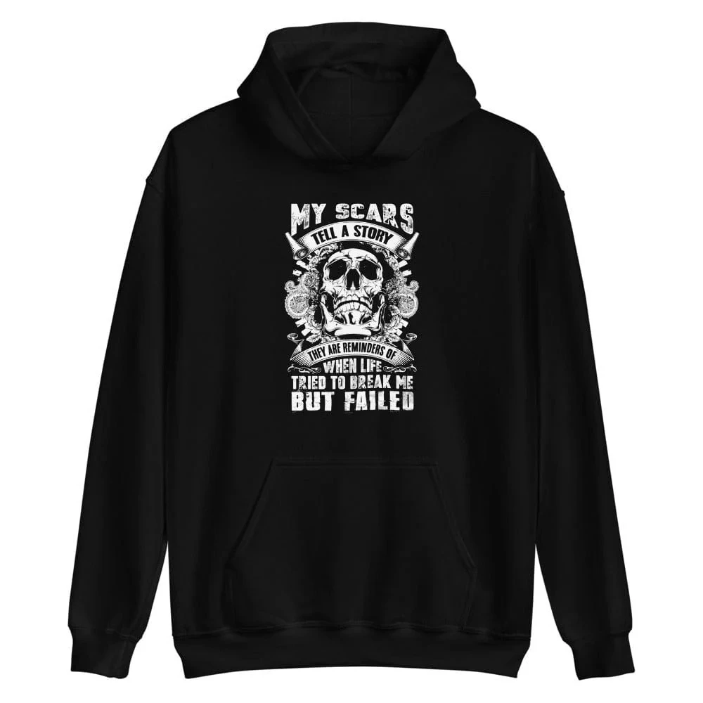 

Толстовка с принтом черепа My Scars Tell A Story, мужская и женская толстовка с длинными рукавами, пуловер Y2k, топы, осенняя одежда, уличная одежда