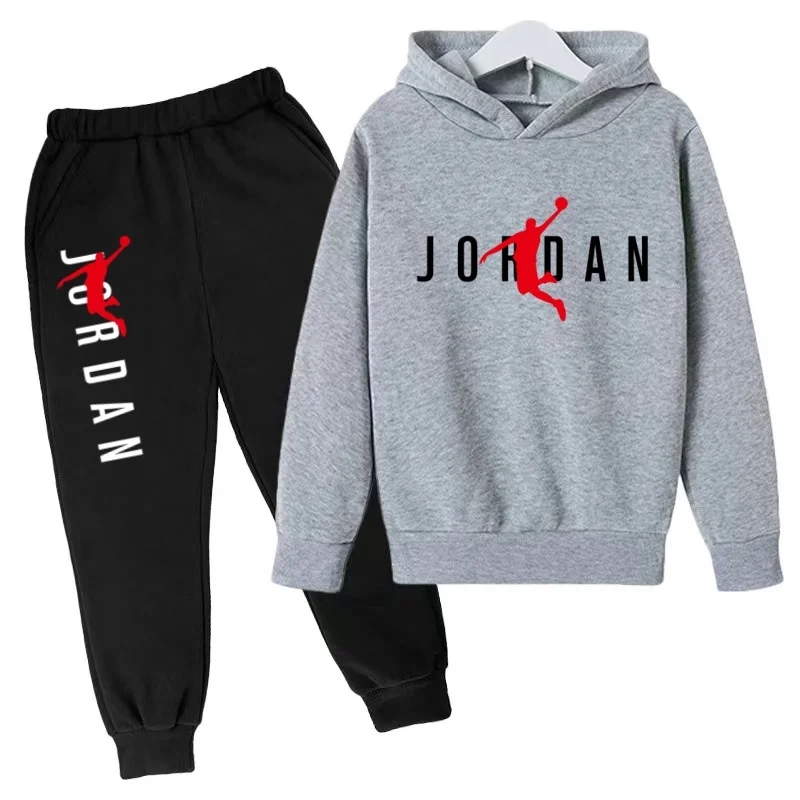 Kids Hoodie Fashion Basketball Coat Trend Clothes Boys Girl 3-12Years Pullover Sweatshirt Top+Pants 2P Sports Casual Jogging Set