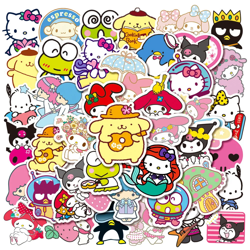 

10/30/50/100pcs Cartoon Sanrio Stickers Cute Hello Kitty Cinnamoroll Kuromi My Melody Waterproof Kawaii Sticker for Kids Toys