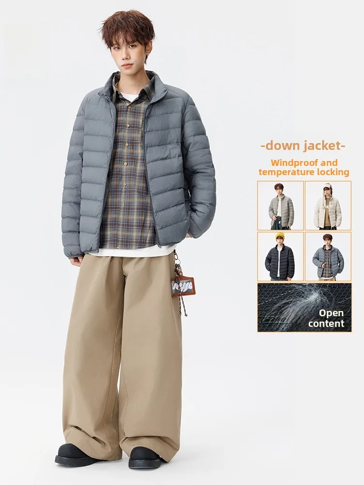 

Portable Lightweight Du down Jaet Men's Winter Warm Cold Resistant Stand Collar Casual Outerwear Faionable Nylon Fabric