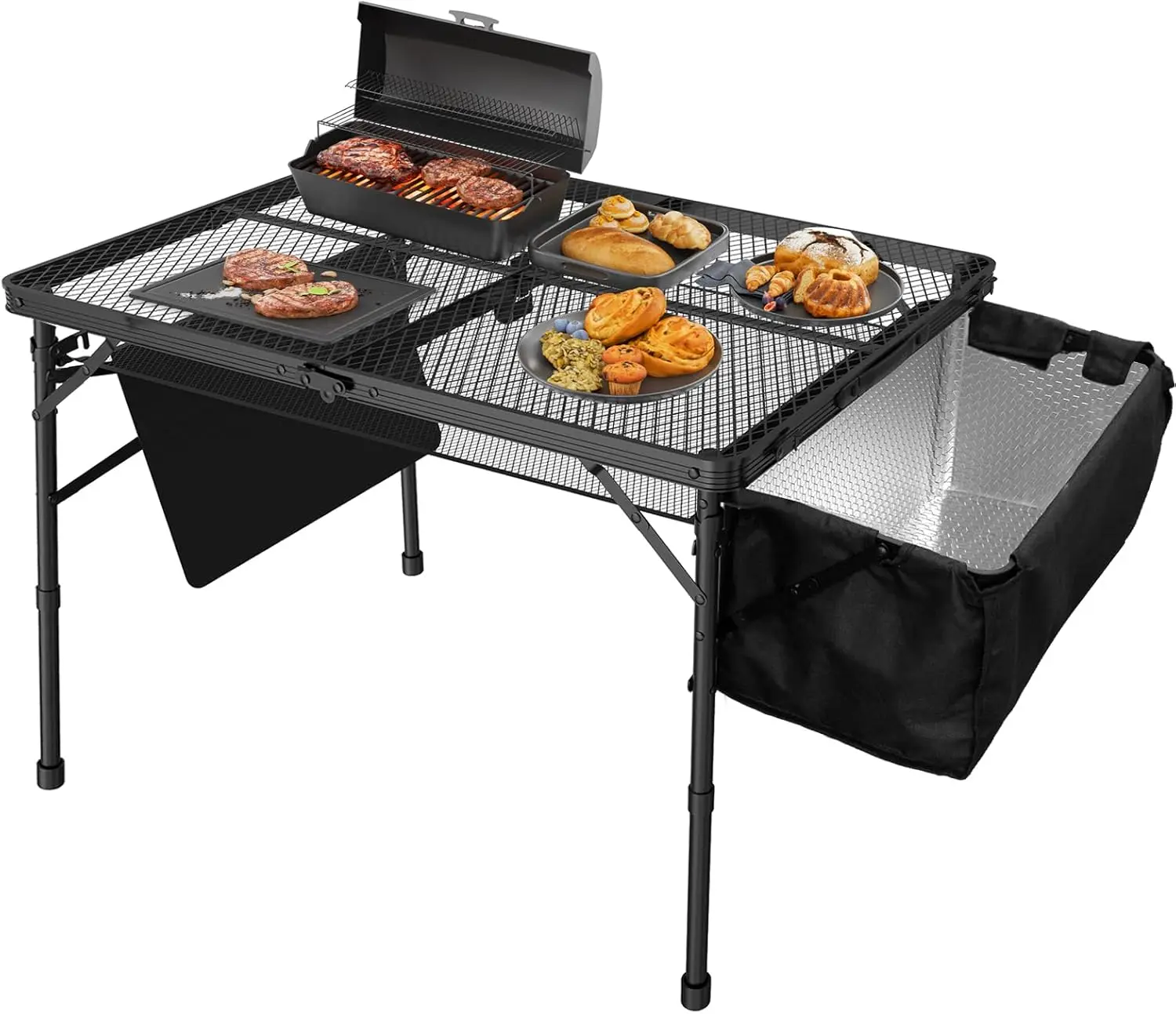 

Portable Folding Grill Table with Sink for Outdoor Lightweight Aluminum Frame Folding Grill Stand Picnic Table Camping Cooking B