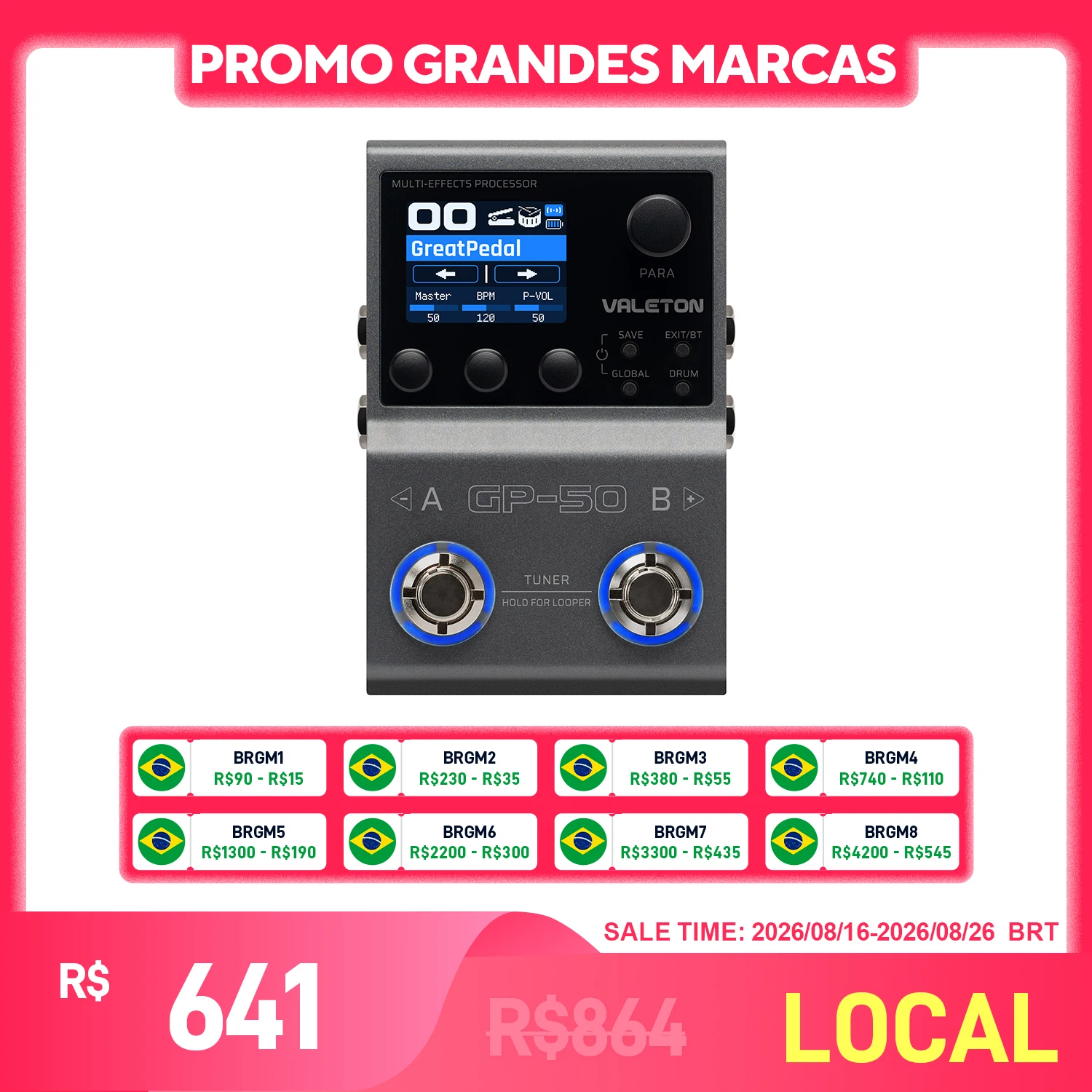 VALETON GP-50 no Brasil: Processador Multi-Efeitos para Guitarra/Baixo com Carregador de NAM e IR e Mais de 100 Efeitos HD - Versão em Inglês