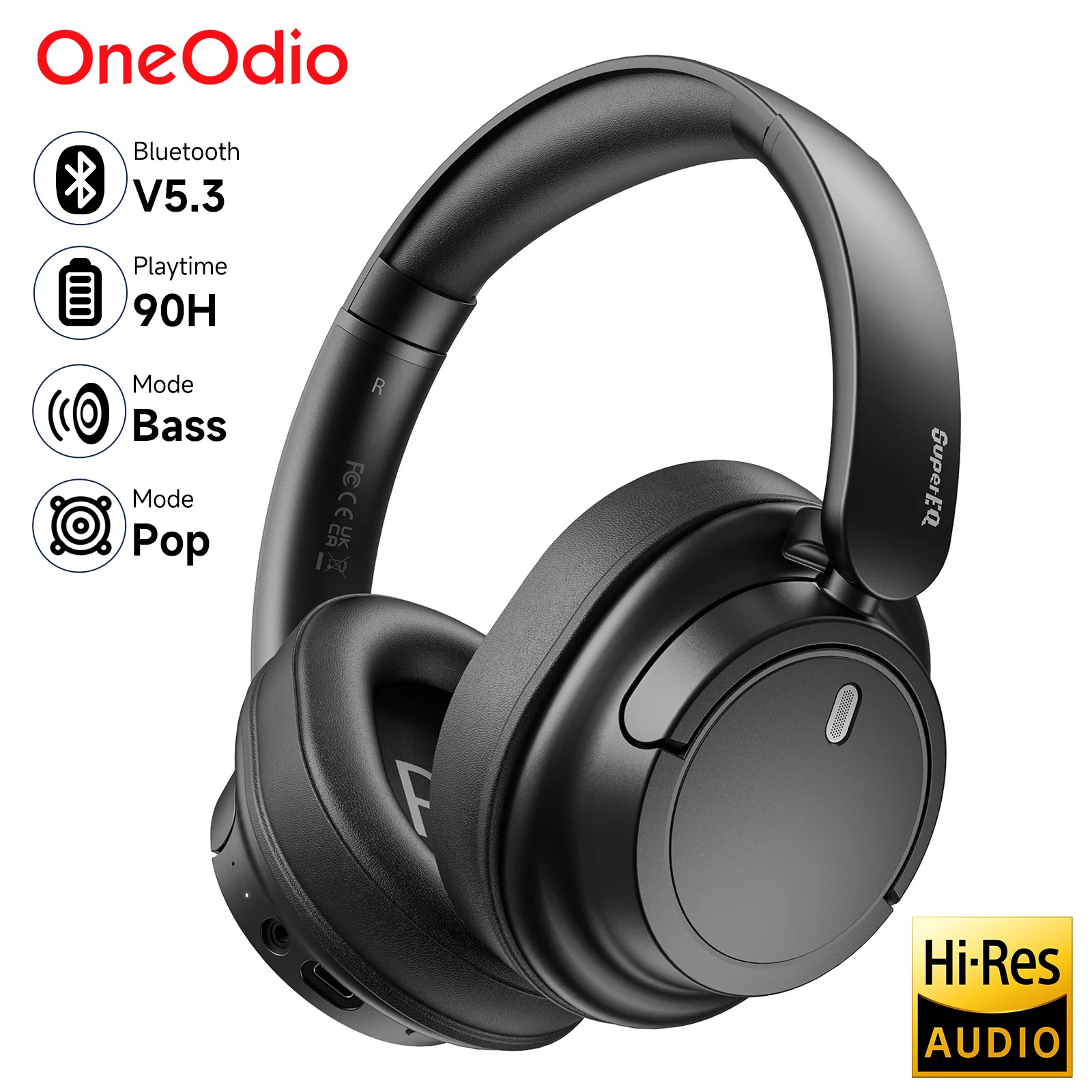 Oneodio SuperEQ V16 Cuffie wireless Bluetooth 5.3 Cuffie over-ear con microfono Modalità bass/pop Cuffie pieghevoli ad alta risoluzione 90H