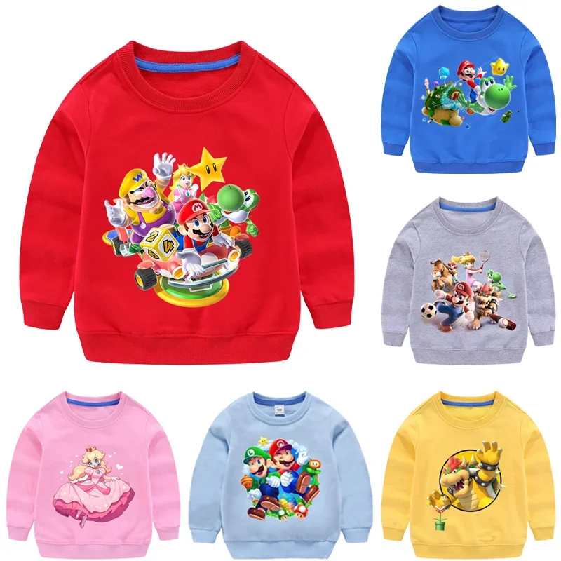 

Super Mario Bros Sweatshirts Princess Peach Cute Clothes Cartoon Anime Character Graphic Print Warm Streetwear Birthday Gifts
