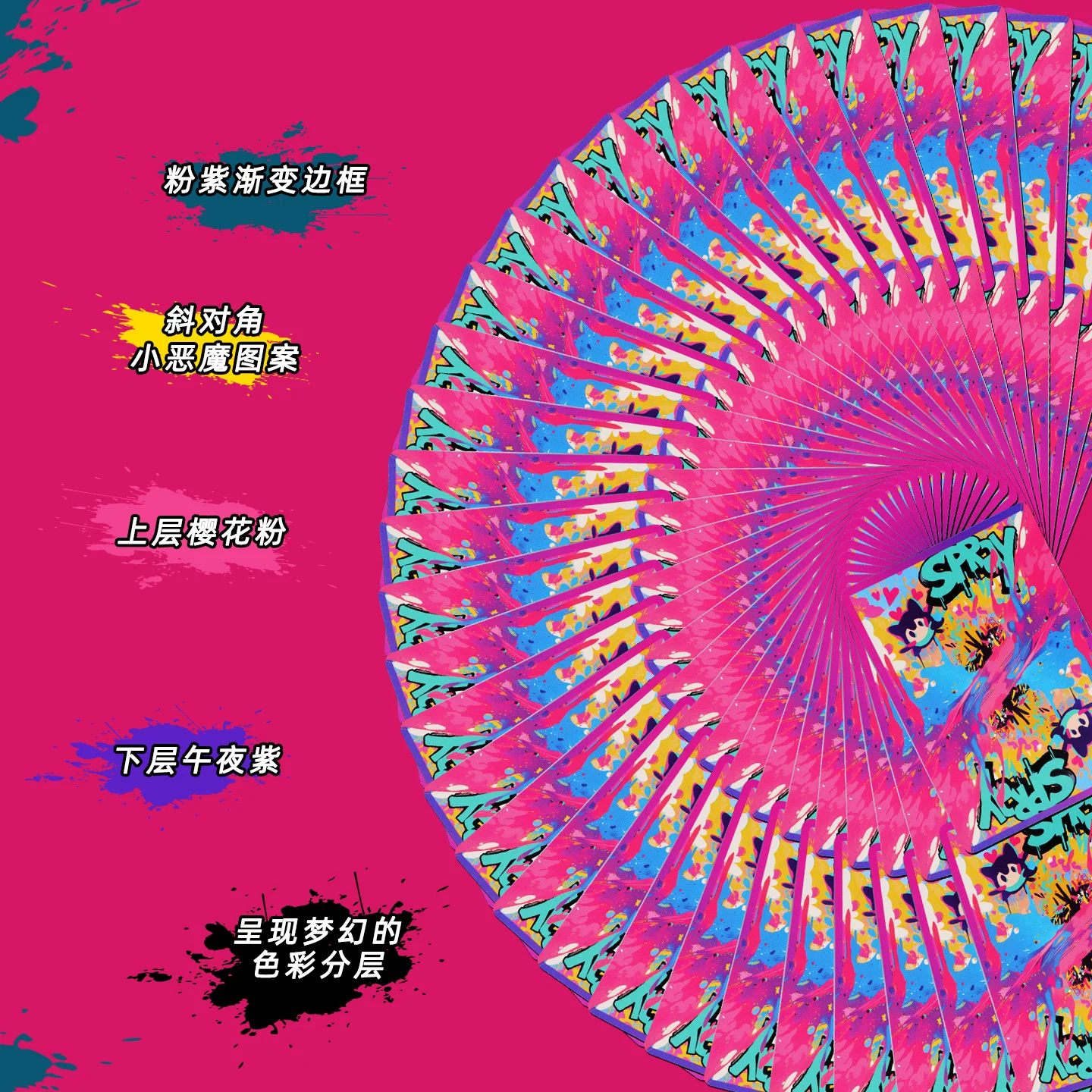 Trendige Laser-Poker-Karten, kreative magische Sammlung, Graffiti-Spray-Design, süßes Mädchen-Thema für Spiele und Sammlerfans