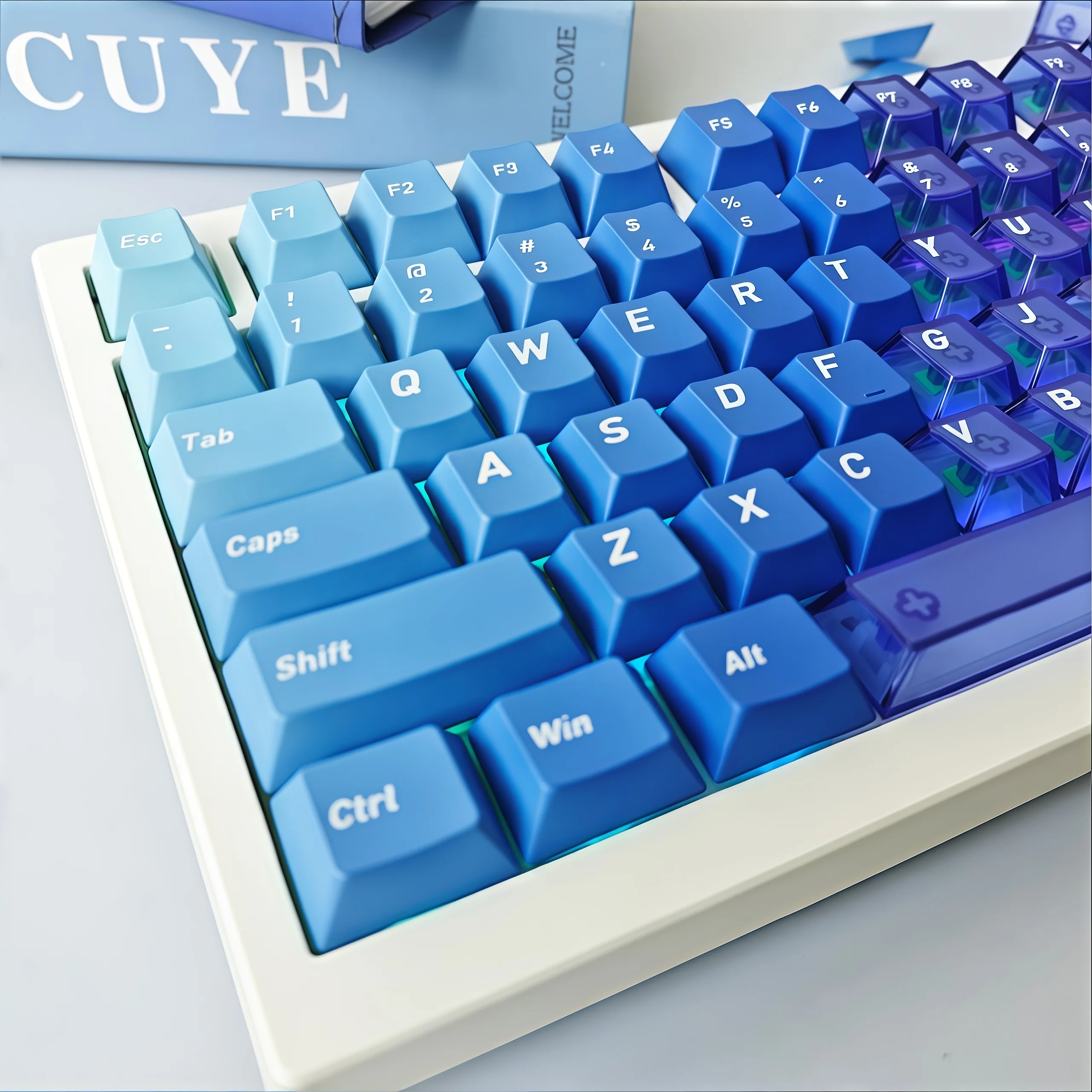 

Ледяной синий туманный прозрачный колпачок для клавиатуры ПК, 136 клавиш, колпачки для клавиш Dye Sub PBT, вишневый профиль для переключателей MX, механическая клавиатура