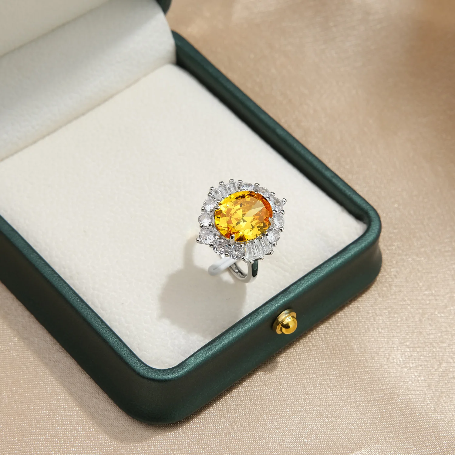 

925 Sterling Silver Oval Cut High Carbon Citrine Diamond Gemstone Wedding Engagement Ring Fine Jewelry Gift Wholesale