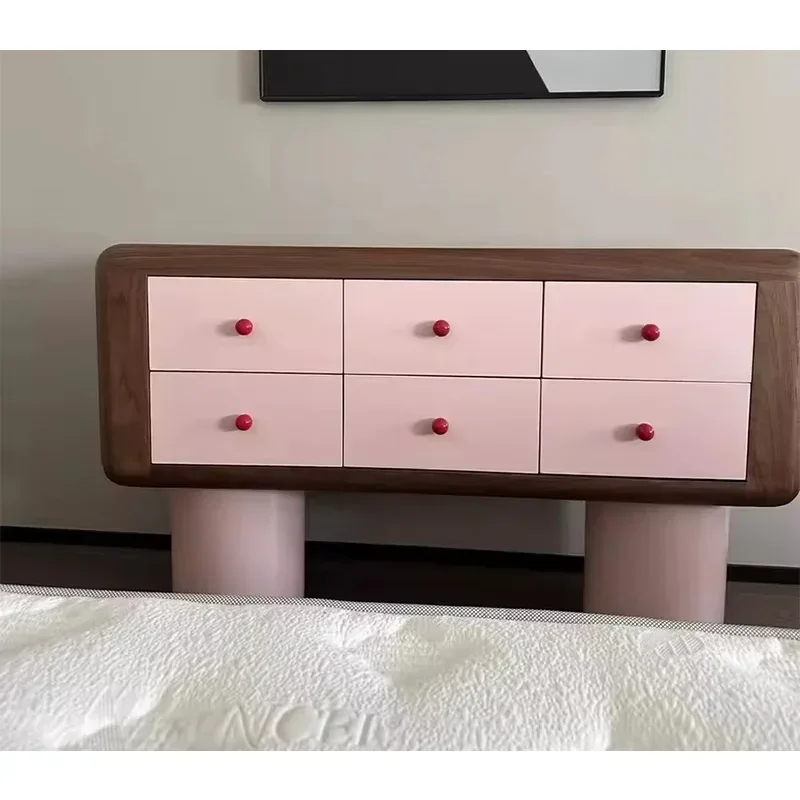 Lindo gabinete de consola de madera, artículos de entrada para el hogar Gabinete de apartamento rosa de seis cajones