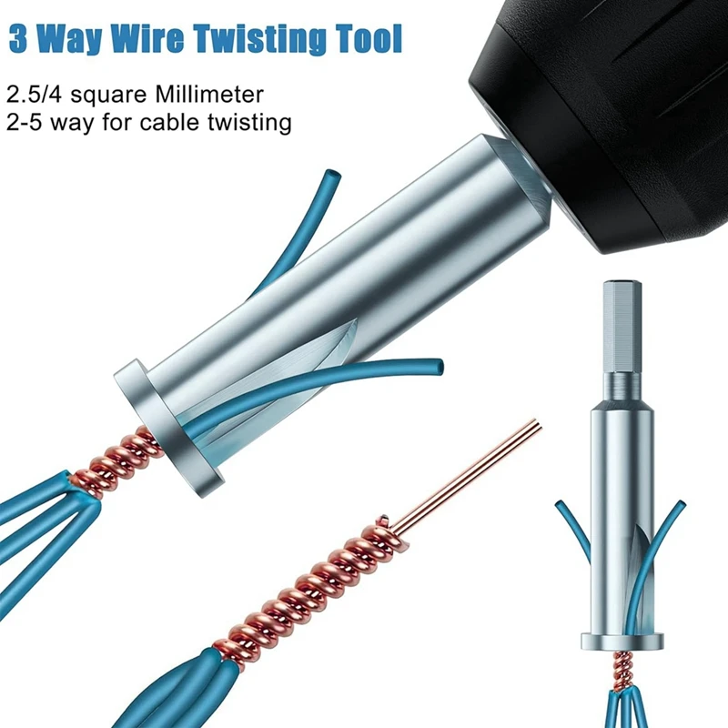 3Pcs Wire Twister Tool For Drill - 3 Way/ 5 Way Wire Stripper And Electrical Wire Twister Tool For Power Drill Replacement