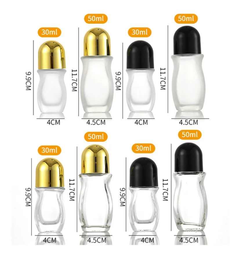 Flacone a rullo per olio essenziale con grande sfera a rullo per profumo 30/50ml rotolo per aromaterapia in vetro trasparente su contenitore cosmetico per bottiglia