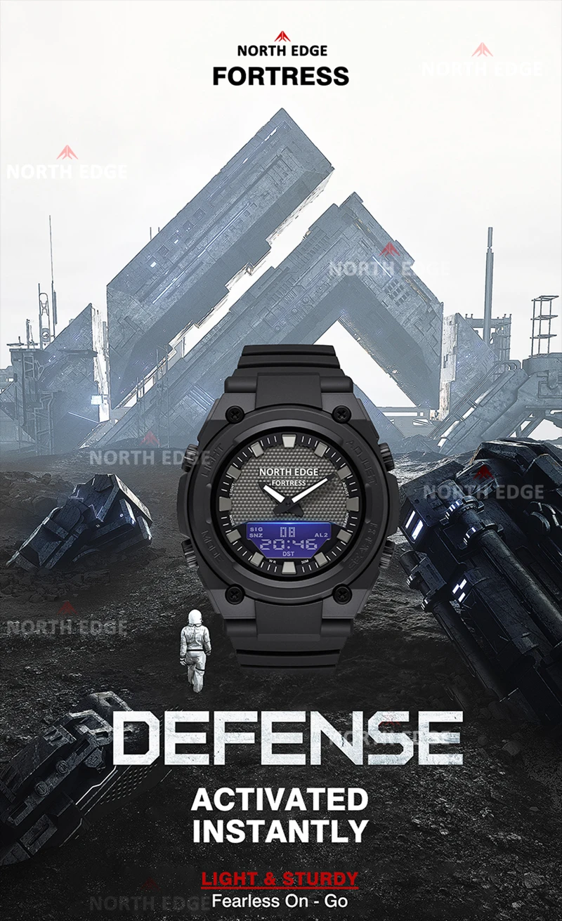 NORTH EDGE FORTRESS 2026 Herren Digitaluhr Outdoor-Sport Wasserdicht 50M Uhren Weltzeit Countdown Elektronische LED-Armbanduhr – Detail 1