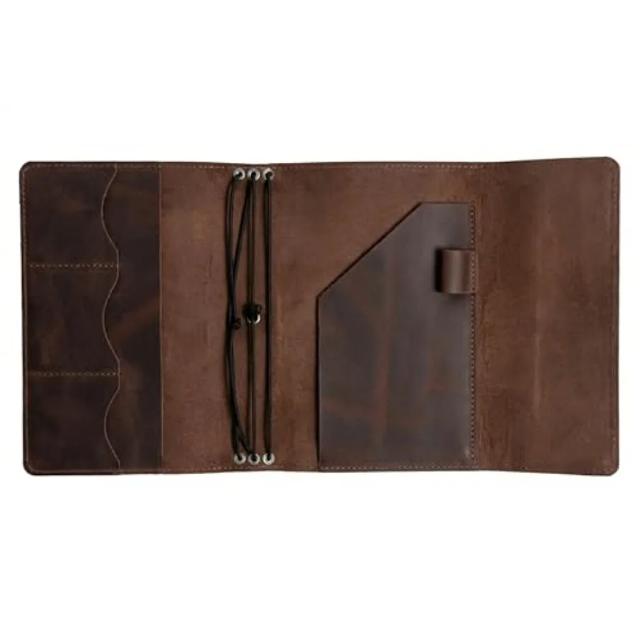 

Leather A5 Notebook Cover Refillable Journal Case with Elastic Bands, Pen Loop and Inner Pockets, Handmade Notebook Organizer,