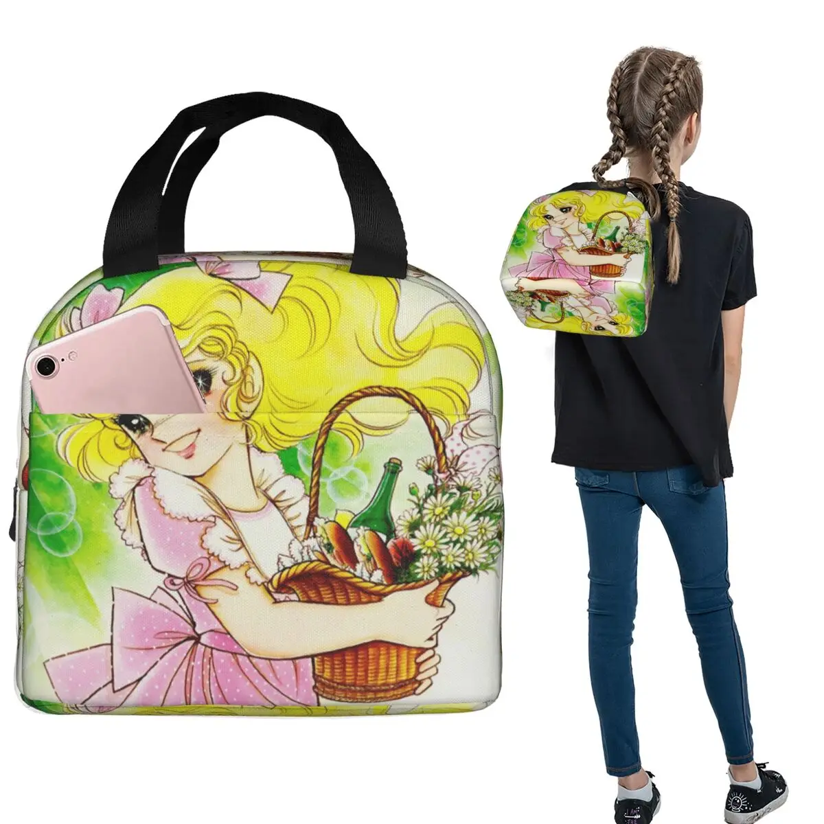 

Happy Candy Candy Japan Anime Insulated Lunch Bag for Women Children Leakproof Food Boxes Thermal Lunch Box Tote