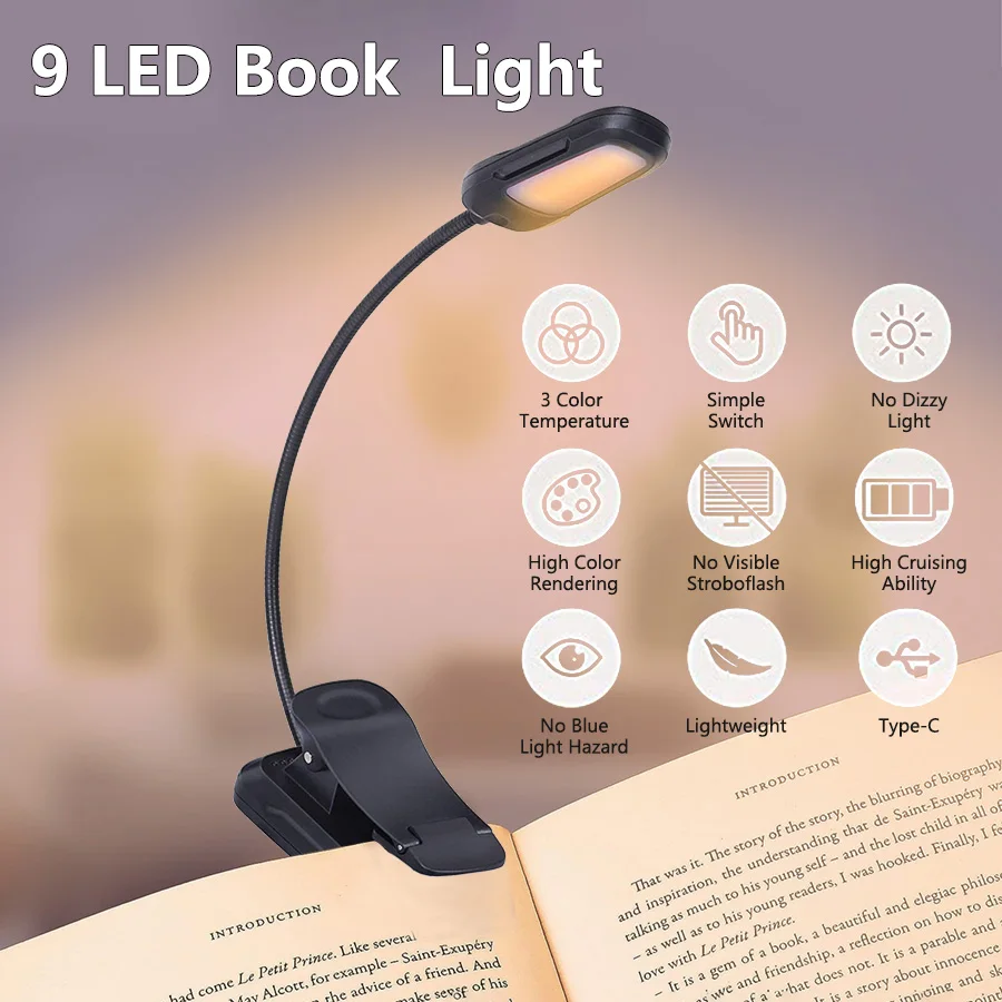 Rechargeable LED Desk Lamp Portable Eye Protection Flexible Clip-On Table Lamp 3 Colors 3-Level Brightness Study Reading Lamp