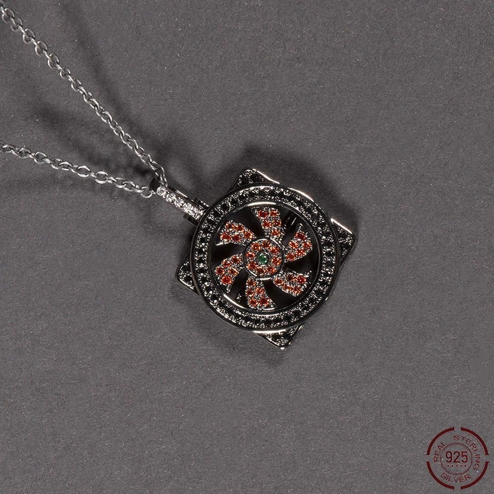 

Wholesale 925 Silver Pendants for Men Computer Fan Shape Hip Hop Pendants Necklaces Balck Cubic Zirconia Ice Out Fine Jewelry