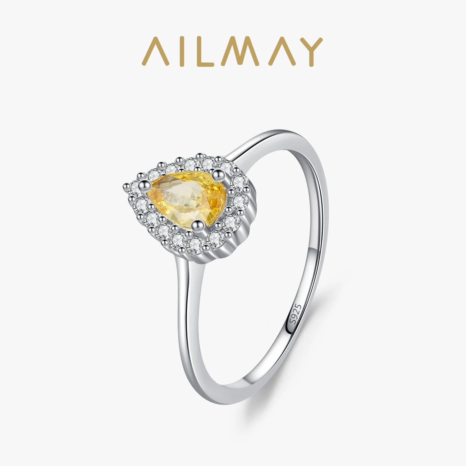 

Ailmay модные кольца из стерлингового серебра 925 пробы с желтыми каплями воды для женщин, роскошный дизайн, ювелирные изделия, подарок