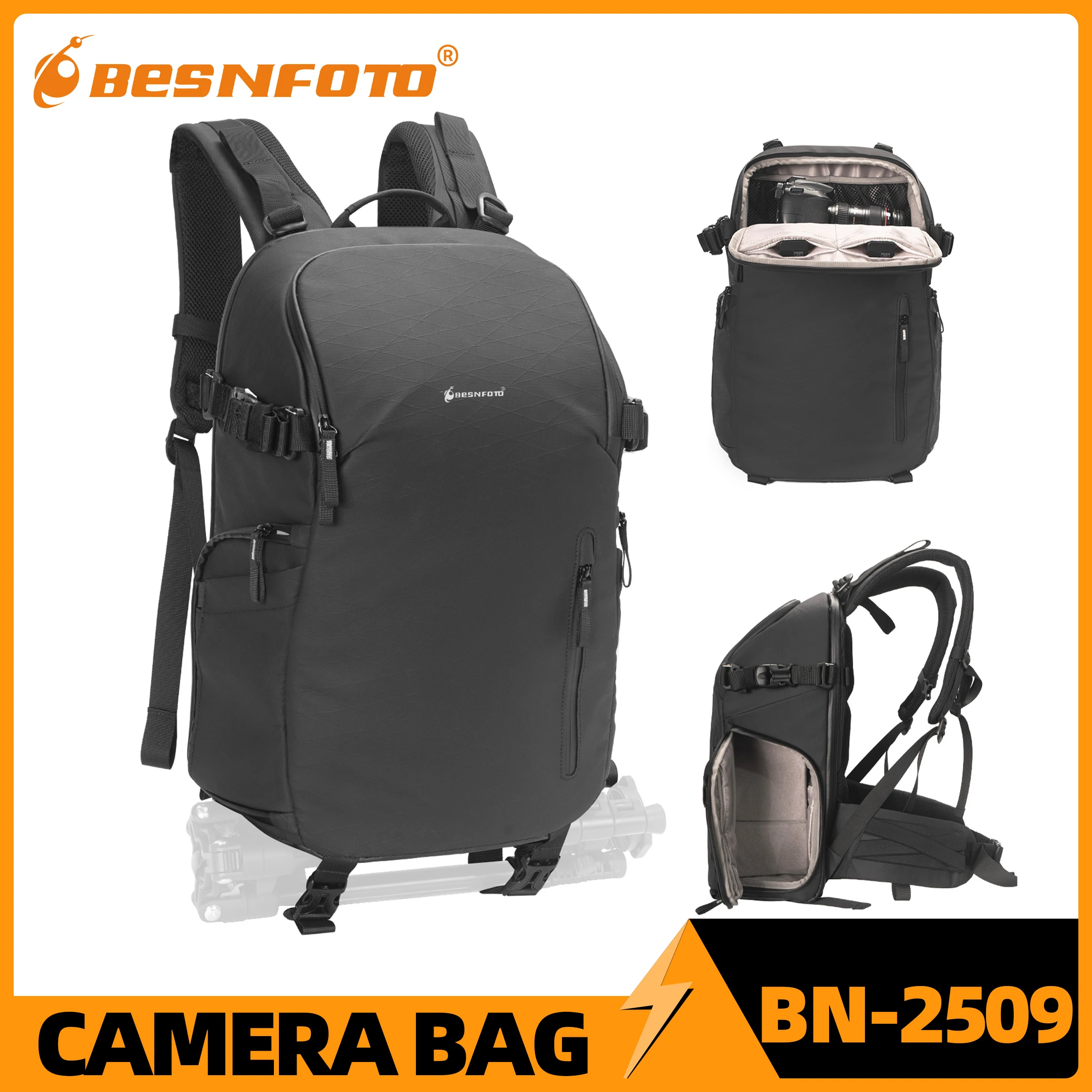 

Besnfoto Waterproof DSLR Camera Backpack Large Capacity with Tripod Holder Laptop Pocket for Mirrorless SLR Travel Photography