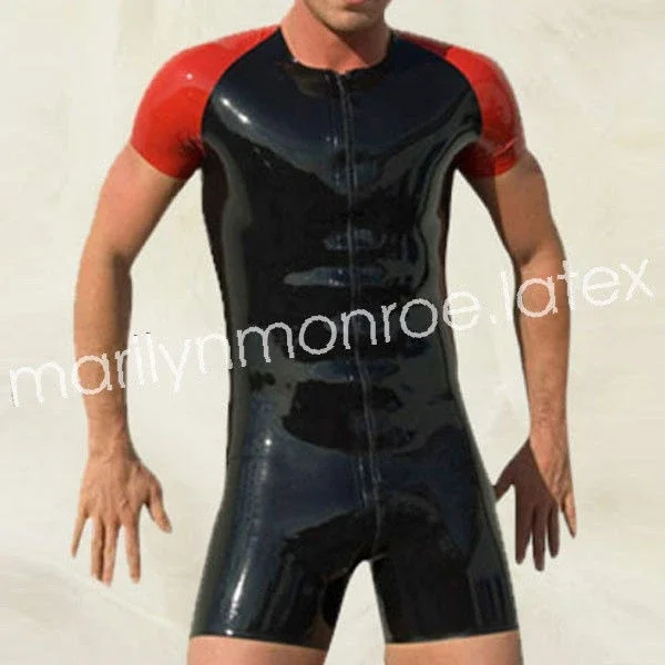 

100%Latex Gummi Rubber Man Tight Black and Red Bodysuit Catsuit Cosplay uniform Masquerade XS-XXL