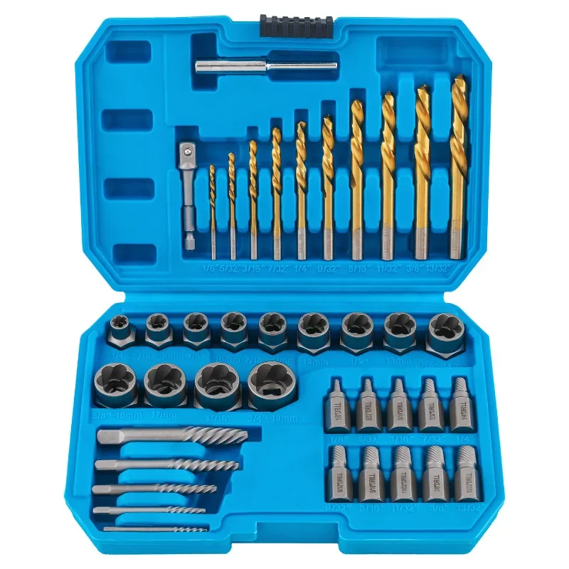 40pcs/set Nut Breakage Sleeve Extractor Damaged Nut Extractor Drill Bit Hexagonal Screw Tool Socket Bolt