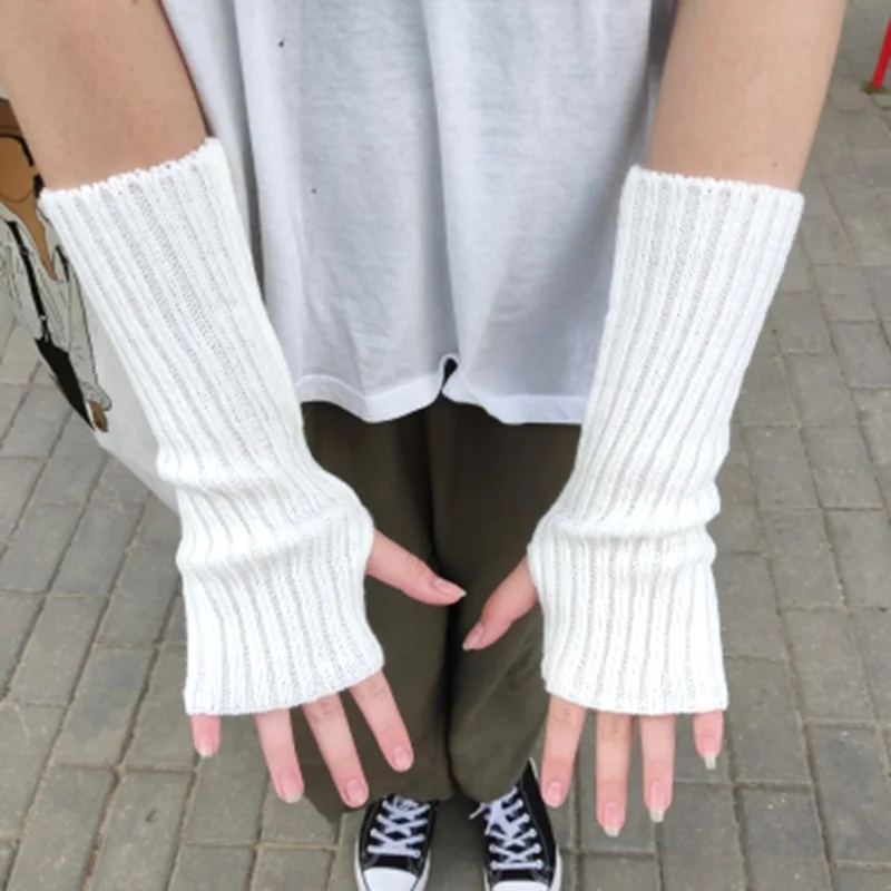 

Autumn Winter Fingerless Gloves Women Arm Warmer Kawaii Knitted Sleeves Soft Girls Anime Clothes Punk Gothic Lolita Gloves