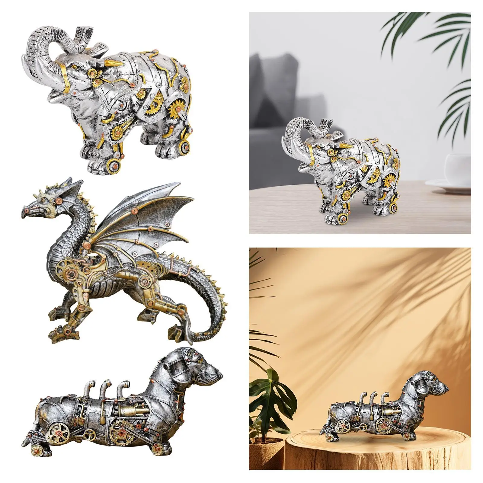 Mechanical Punk Statue Steampunk Decor Desktop Sculpture Ornaments Industrial Design for Table Entrance Office