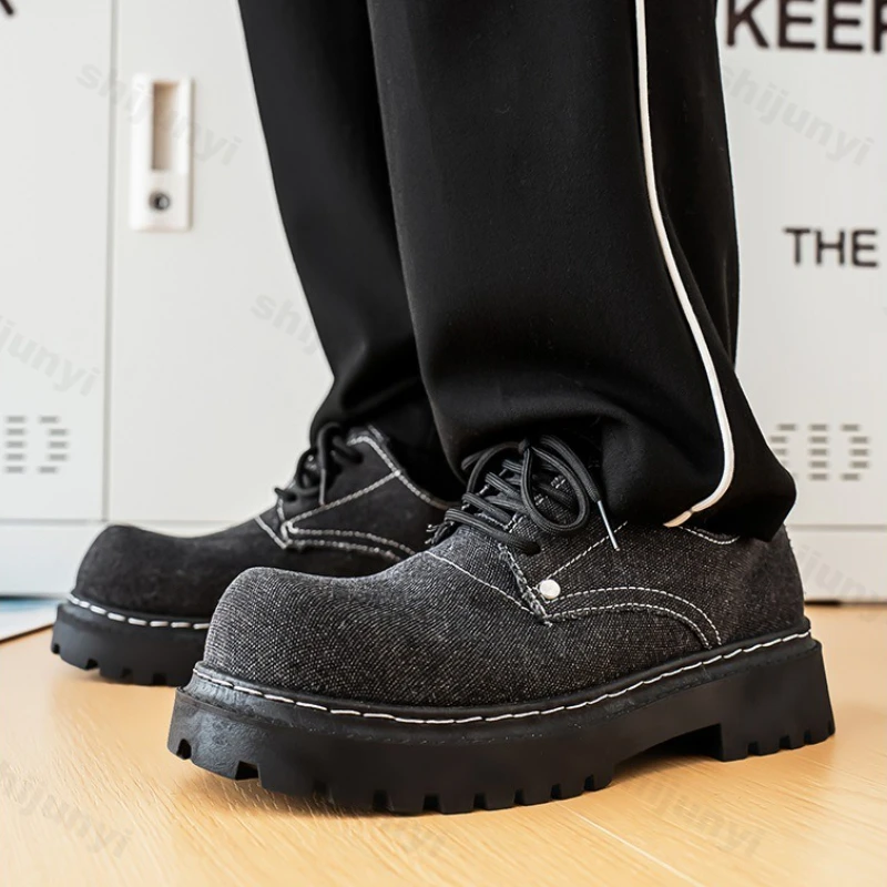 

Men's Platform Shoes 2025 Autumn New Fashion Lace Up Height Increase Casual Shoes Comfortable Outdoor Non Slip Vintage Loafers