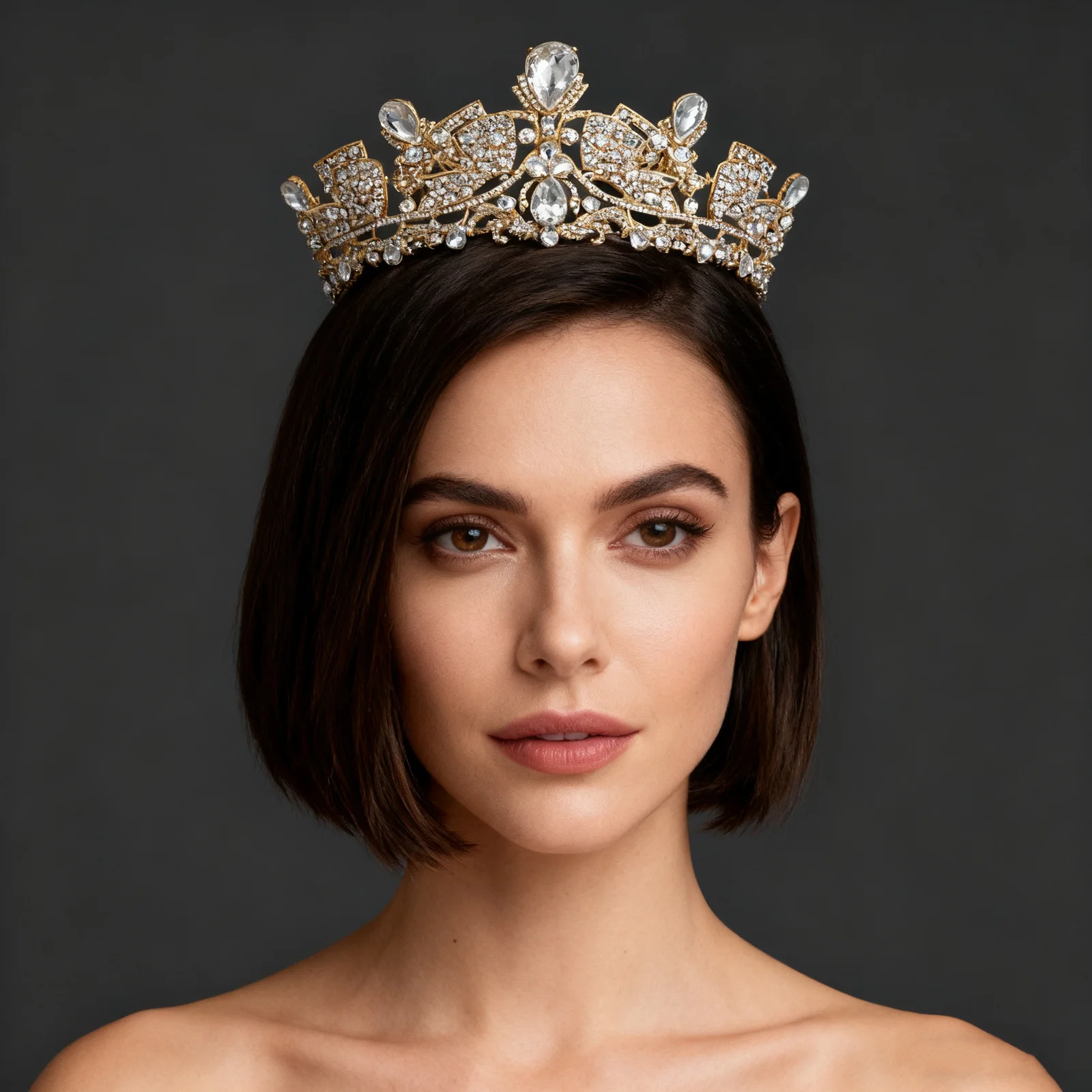 

Crystal Rhinestone Crown Bridal Tiara Wedding Headpiece Princess Crown Hair Accessory Golden Party Headdress